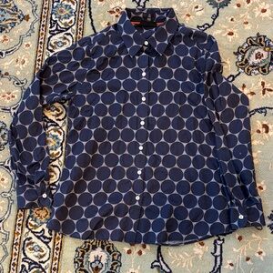 Foxcroft Navy Circle-Pattern Button Down Shirt